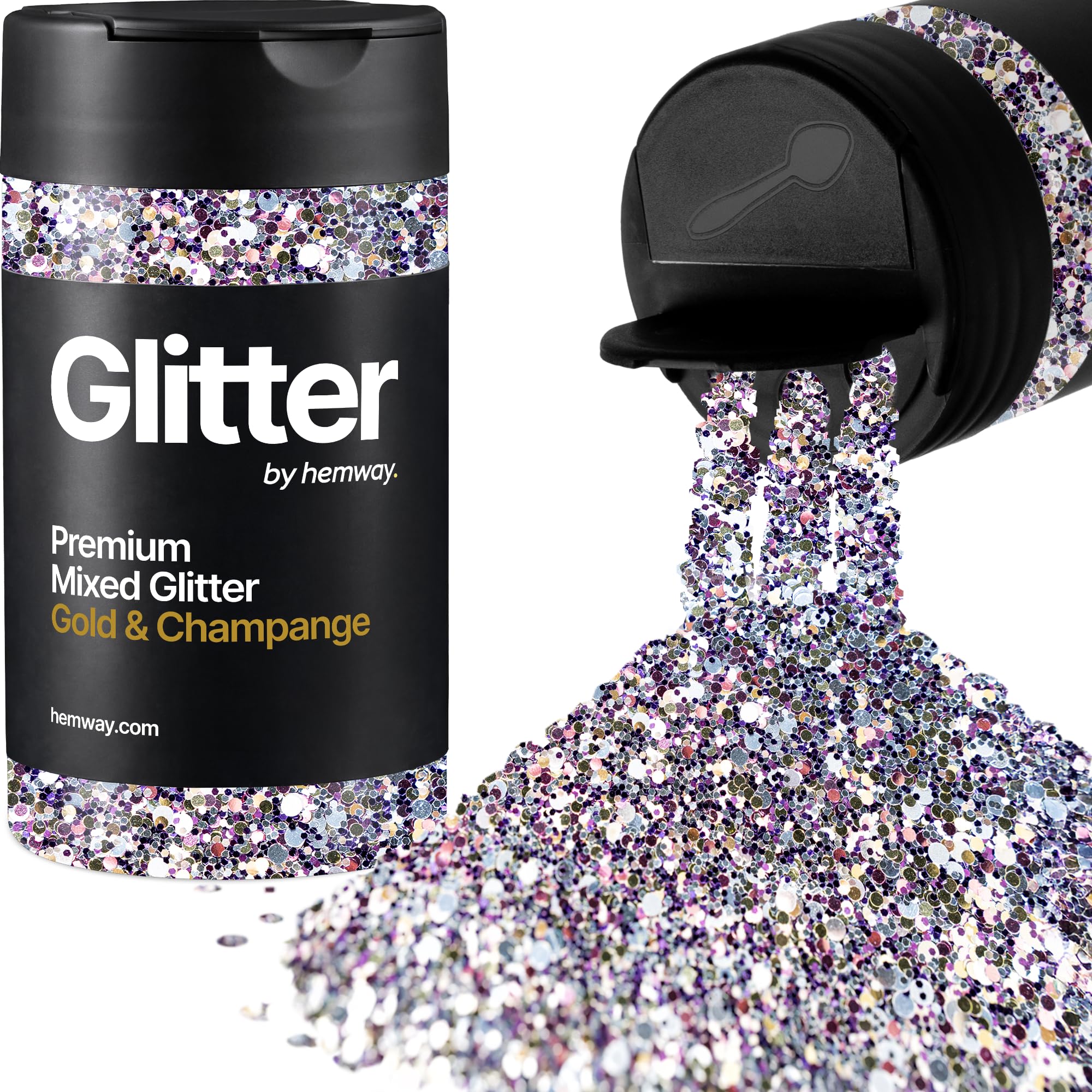 Hemway Gold & Champagne Mix Glitter Shaker, 105g Mixed Size Glitter โ image 1
