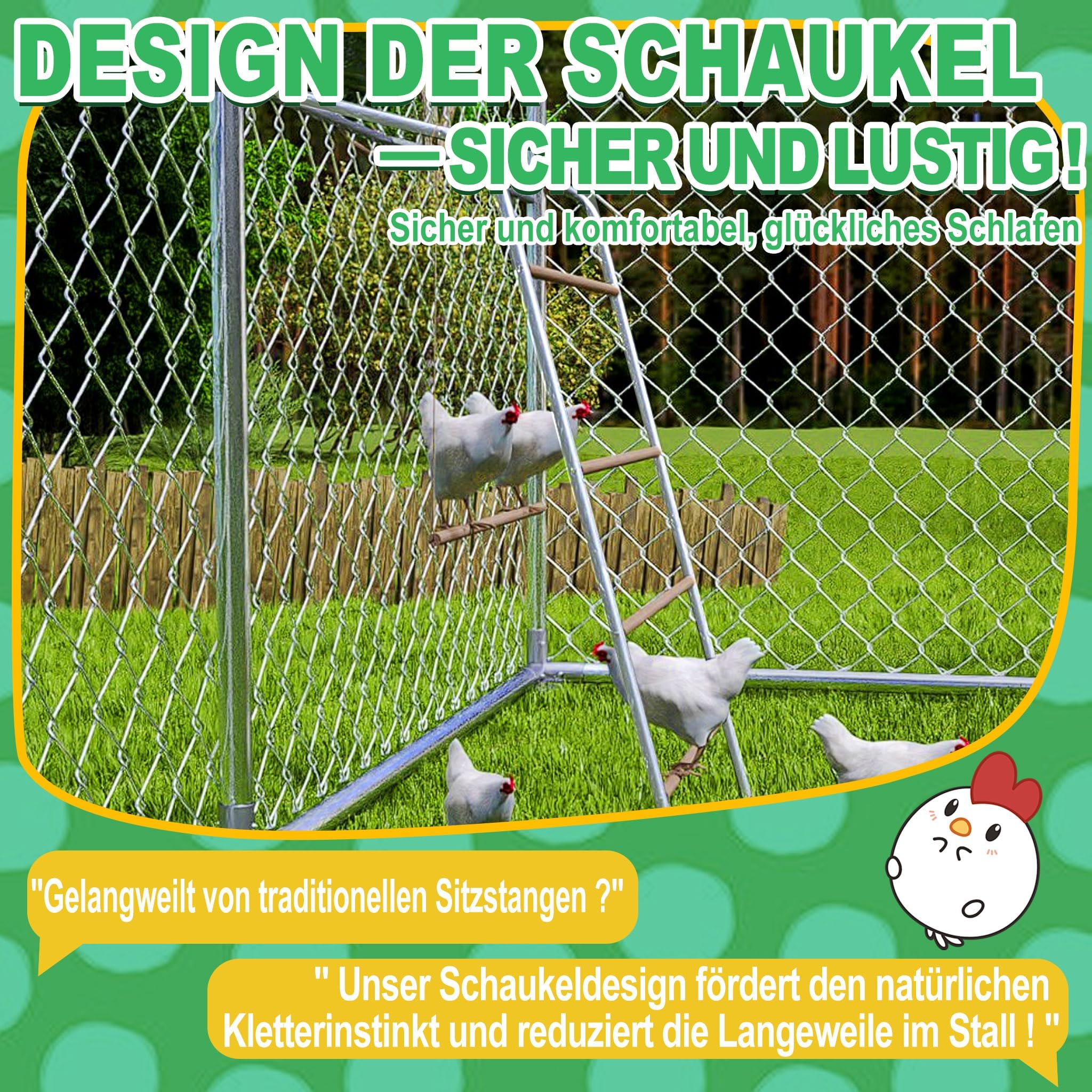 LZQ Columpio de 5 niveles con percha de 136 x 105 cm – Escalera para gallineros y patio de juegos de madera y tubo de acero galvanizado, juguete de empleo para gallinero y recinto de rueda libre