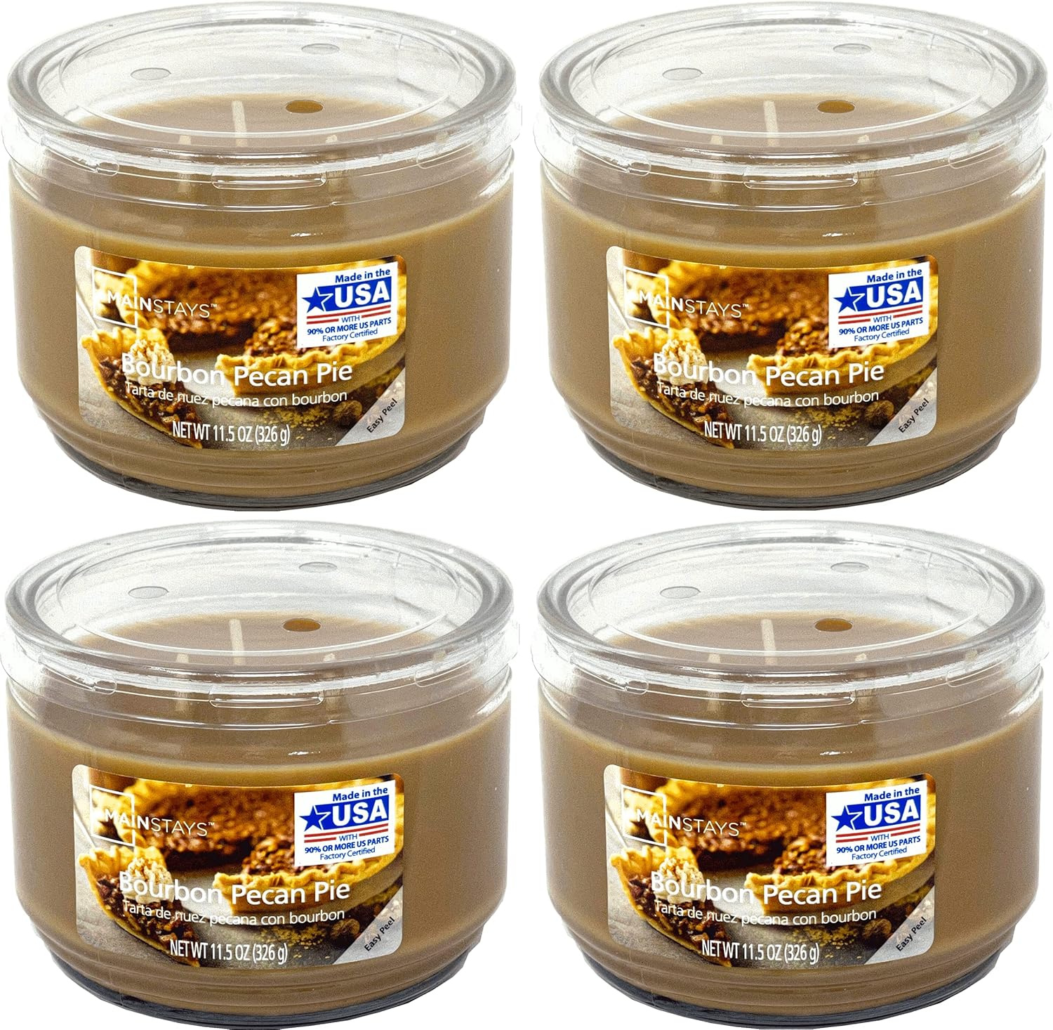 Candle-Lit Mainstays 11.5oz Bourbon Pecan Pie Candles, 4-Pack RC-51789x4 11.5oz (326g) x 4 [excluding glass jar weight]