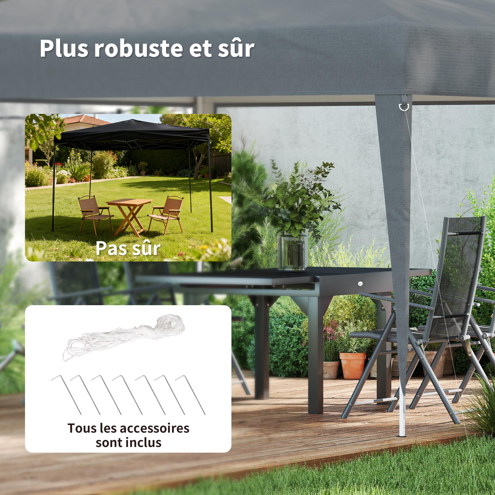 Outsunny Tonnelle de Jardin extérieur 3x3m Tonnelle Pliante Pop up Tente Pliable Barnum de Jardin Pliant Anti-UV + Sac de Transport Acier Oxford Gris