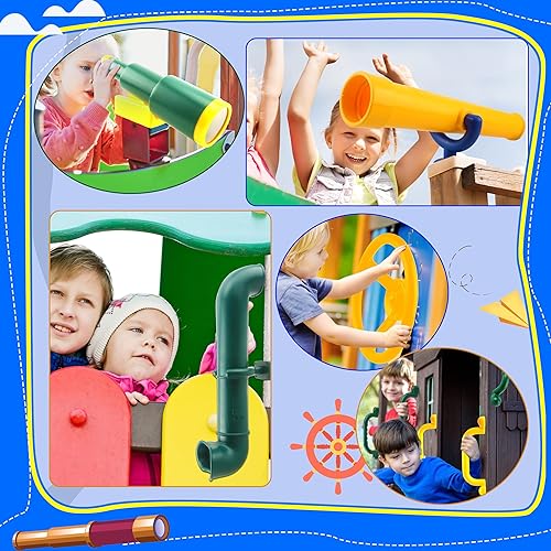 Miniatura 7 de Juego de 11 piezas de columpio para patio de recreo, accesorios de plástico para volante pirata con asas de seguridad, telescopio, periscopio,