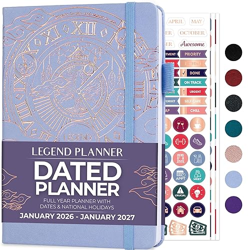 Legend Planner Jan 2026 – Jan 2027 Dated Weekly & Monthly Planner to Hit Your Goals, Increase Productivity & Live Happier. Organizer Notebook & Productivity Journal. A5 Hardcover (Periwinkle) - Periwinkle, Gold Foil (Dated, Jan 2025-Jan 2026) - A5 (5.5" x 8.3")