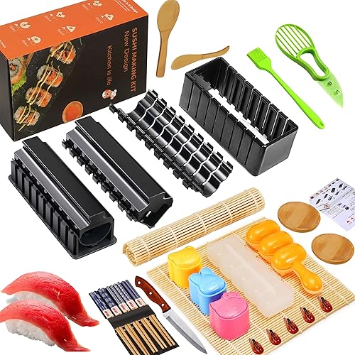 Paquete de 31 kit de fabricación de sushi mejorado para principiantes y amantes del sushi, accesorios de cocina para hacer sushi como alfombrillas