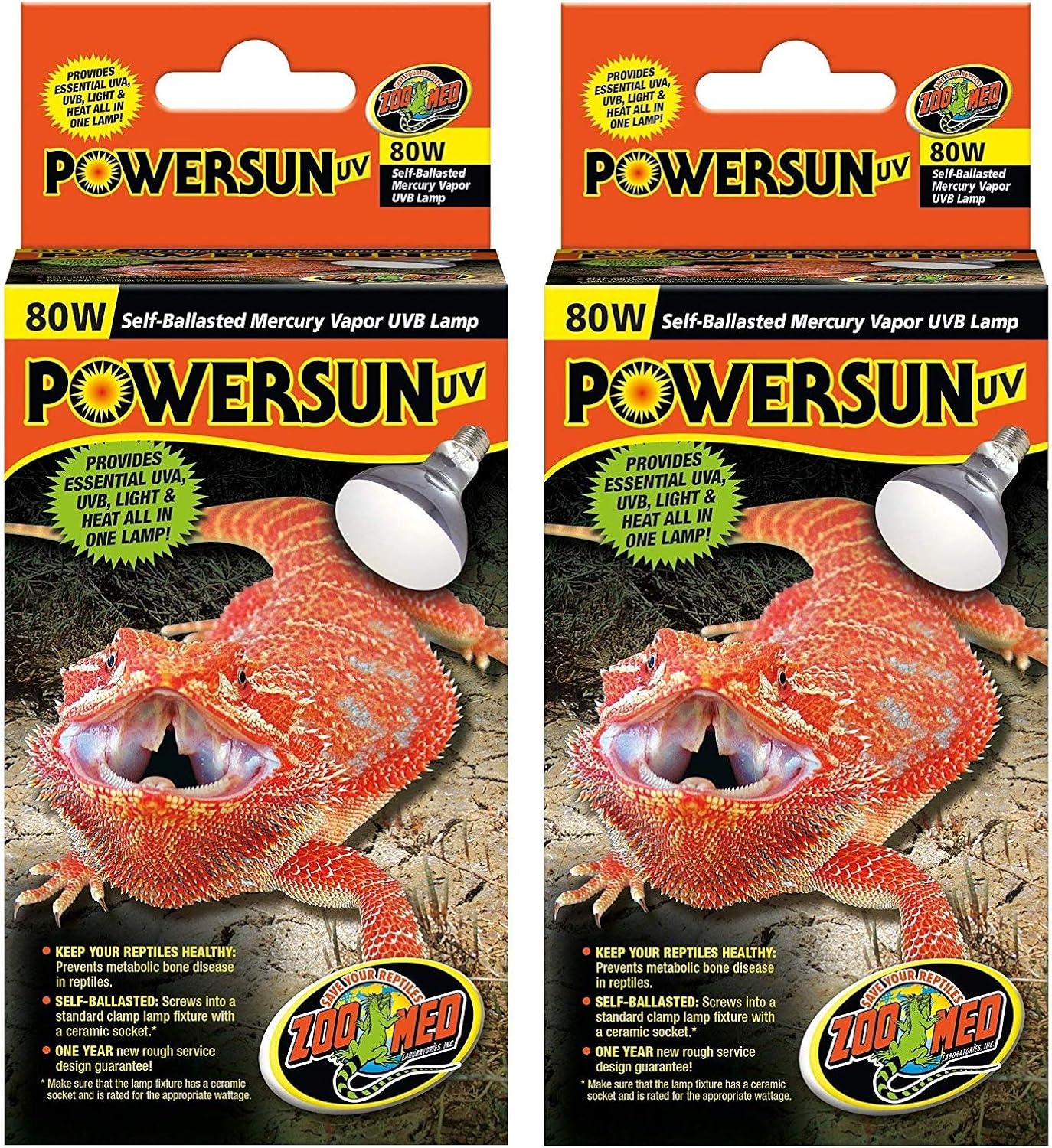 Zoo Med 2 Pack of PowerSun UV Reptile Bulbs, 80 Watts, Self-Ballasted Mercury Vapor UVB Lamp2
