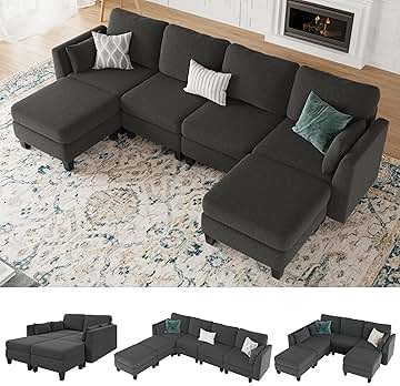 Modular Sectional Sofa, Convertible U Shaped Sofa Couch with High Density Memory Foam, 6 Seat Comfy Modular Sofa Couch for Living Room, Modern U Shaped Sectional Sofa, Dimgrey