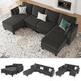 Modular Sectional Sofa&comma; Convertible U Shaped Sofa Couch with High Density Memory Foam&comma; 6 Seat Comfy Modular Sofa Couch for Living Room&comma; Modern U Shaped Sectional Sofa&comma; Dimgrey