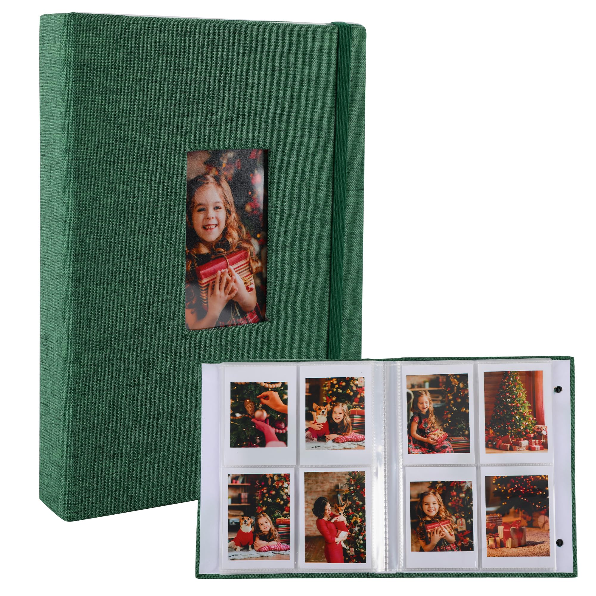 Polaroid Fotoalbum, kleines Bilderbuch für 280 Fotos, grünes Erinnerungsbuch für 2 × 7,6 cm Bilder, Leineneinband, Fotokartenalbum mit Sichtfenster, ideal für Hochzeit, Reisen, Baby Growth