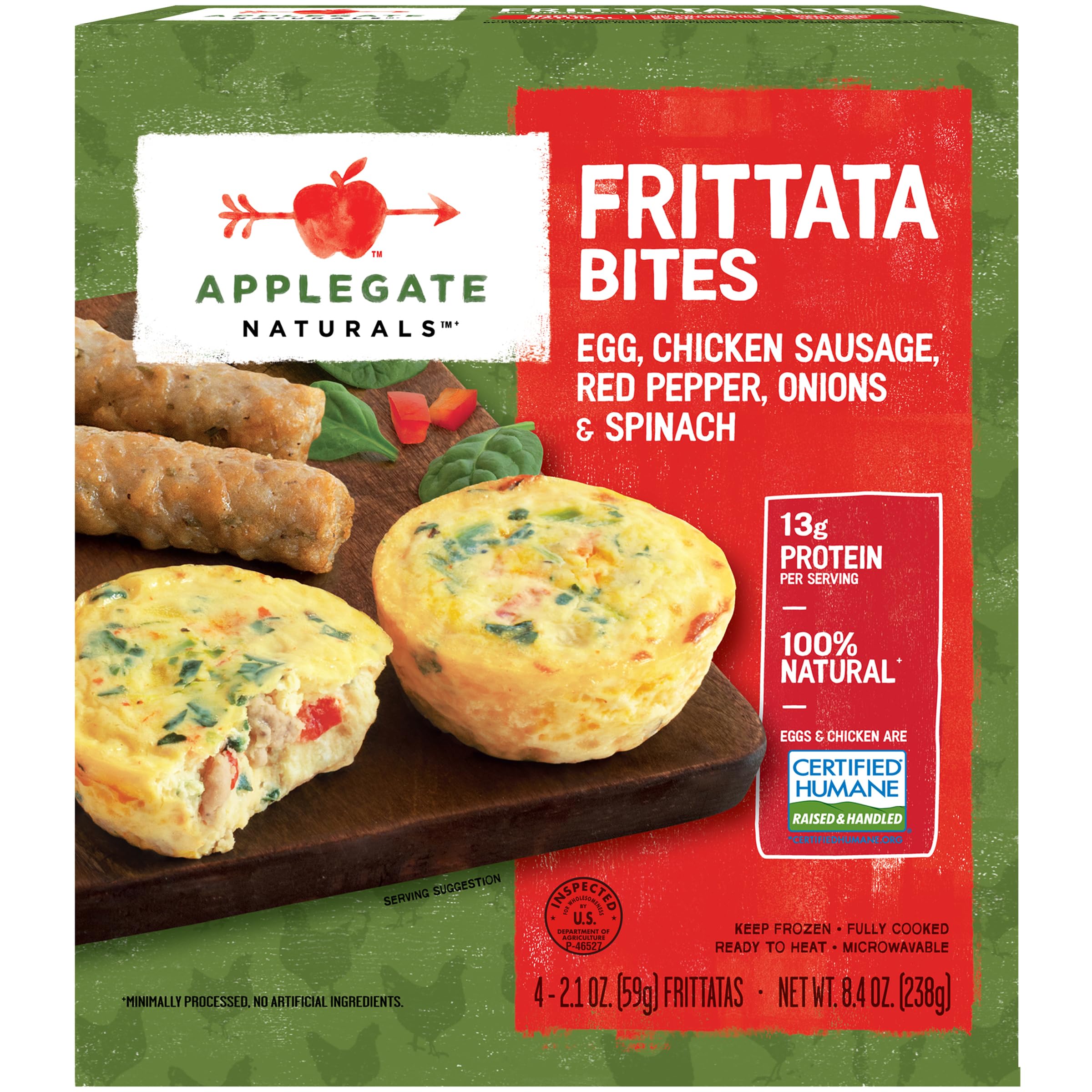 Applegate Farms Chicken Sausage, Red Pepper, Onions & Spinach Frittata Bites, 8.4 OZ