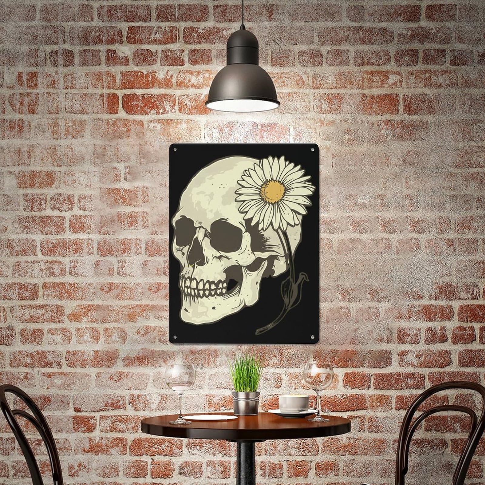 アンティーク雑貨 Vintage Skull Amazon.com: Skull with Daisy Flower Vintage Tin Sign Painting Wall