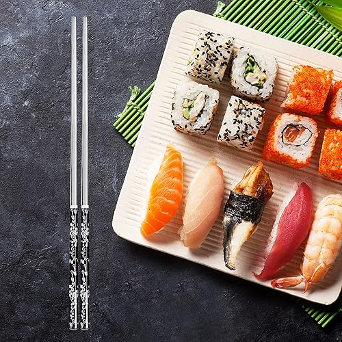 Miniatura 6 de Palillos de acero inoxidable, reutilizables, chapados en titanio, juego de regalo japonés de primera calidad, apto para lavavajillas (3 pares)