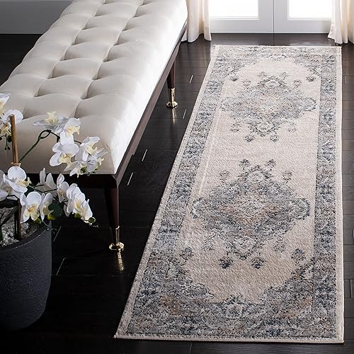 SAFAVIEH - Alfombra de la colección Oregon, 2'2" x 6', beige y gris, diseño oriental con efecto desgastado, no desprende pelusa y de fácil cuidado,
