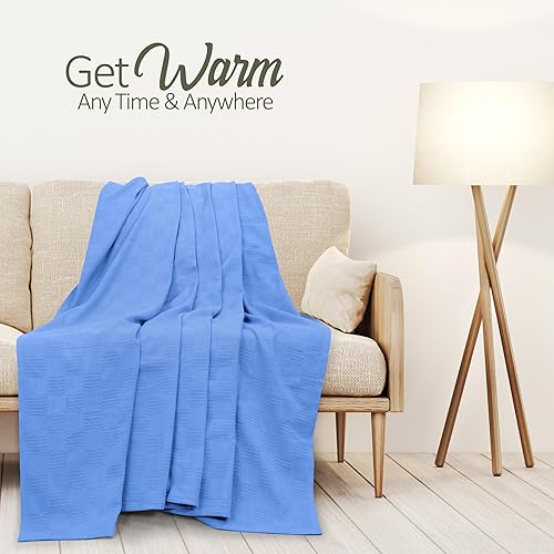 Miniatura 8 de Oakias Manta de algodón de verano King Vista Blue  Manta térmica ligera  350 GSM  90 x 108 pulgadas  Ideal para todas las estaciones  Perfecta para