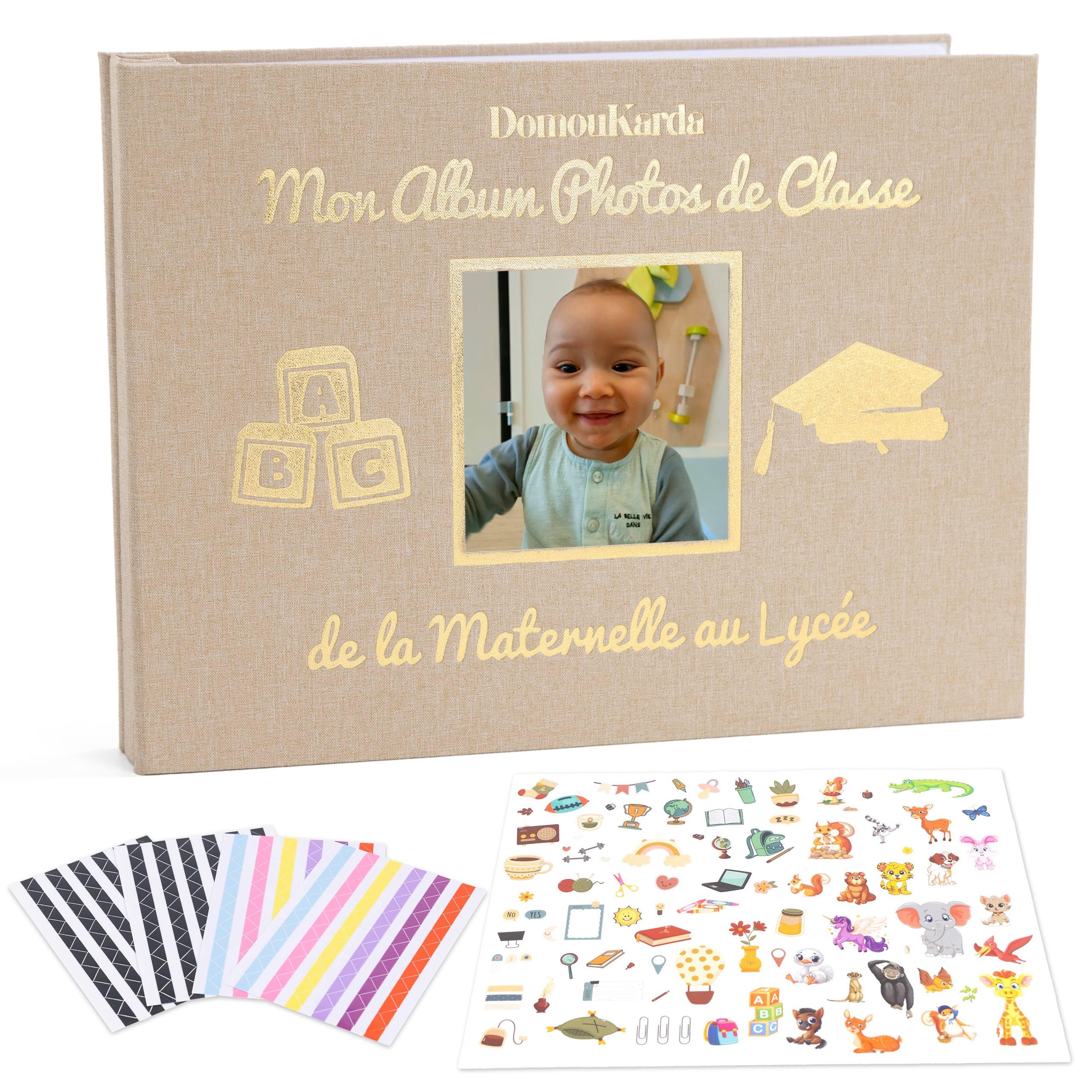 Album photos de classe PREMIUM dans sa box – Mon Album Photos de Classe de la maternelle au lycée – 98 pages – album photos scolaire enfant – stickers images et colles offerts – livre souvenir enfant