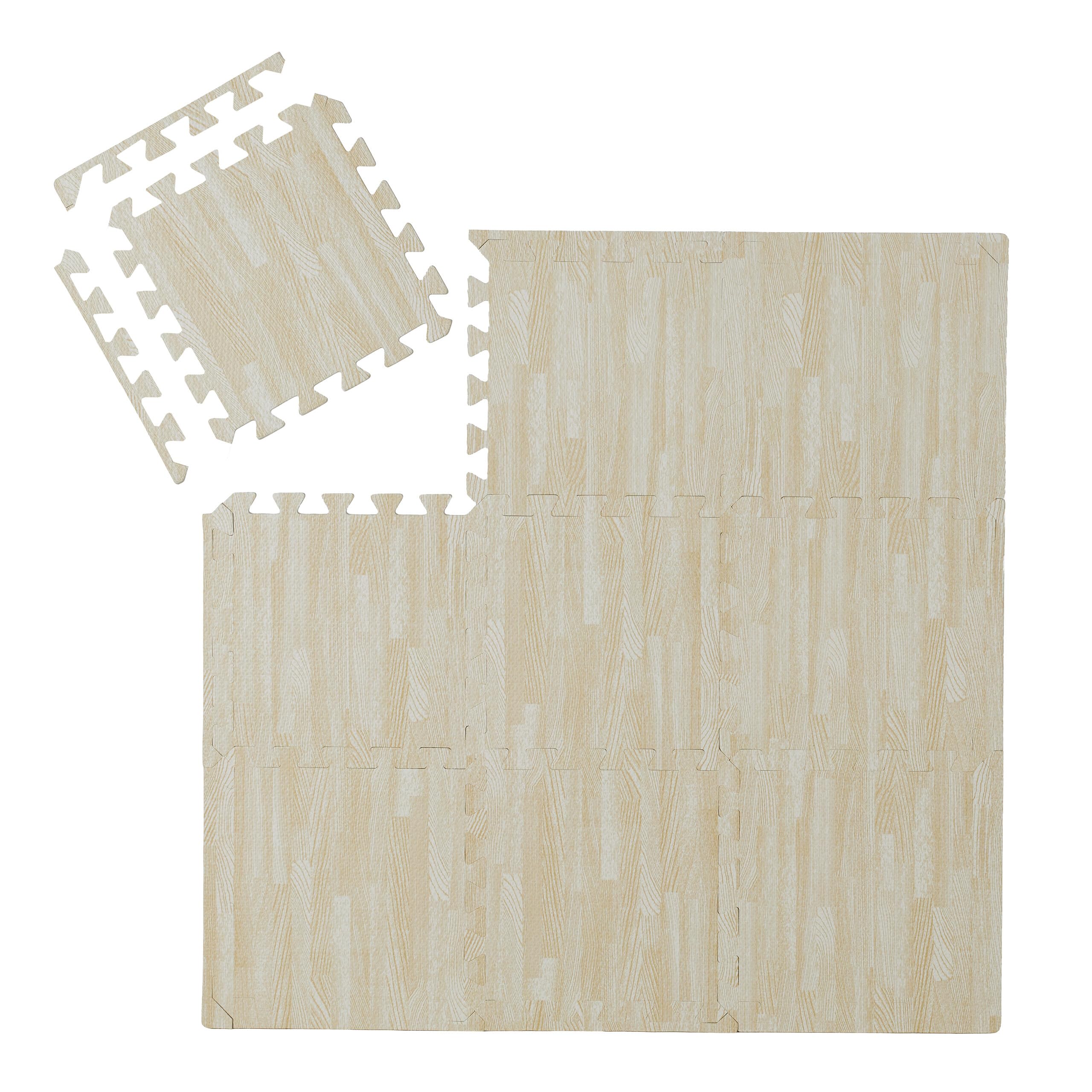 Relaxdays Floor Protection Mat, 9 Puzzle Mats for Sports & Fitness Equipment, EVA Foam, BPA-free, Wood Look, White
