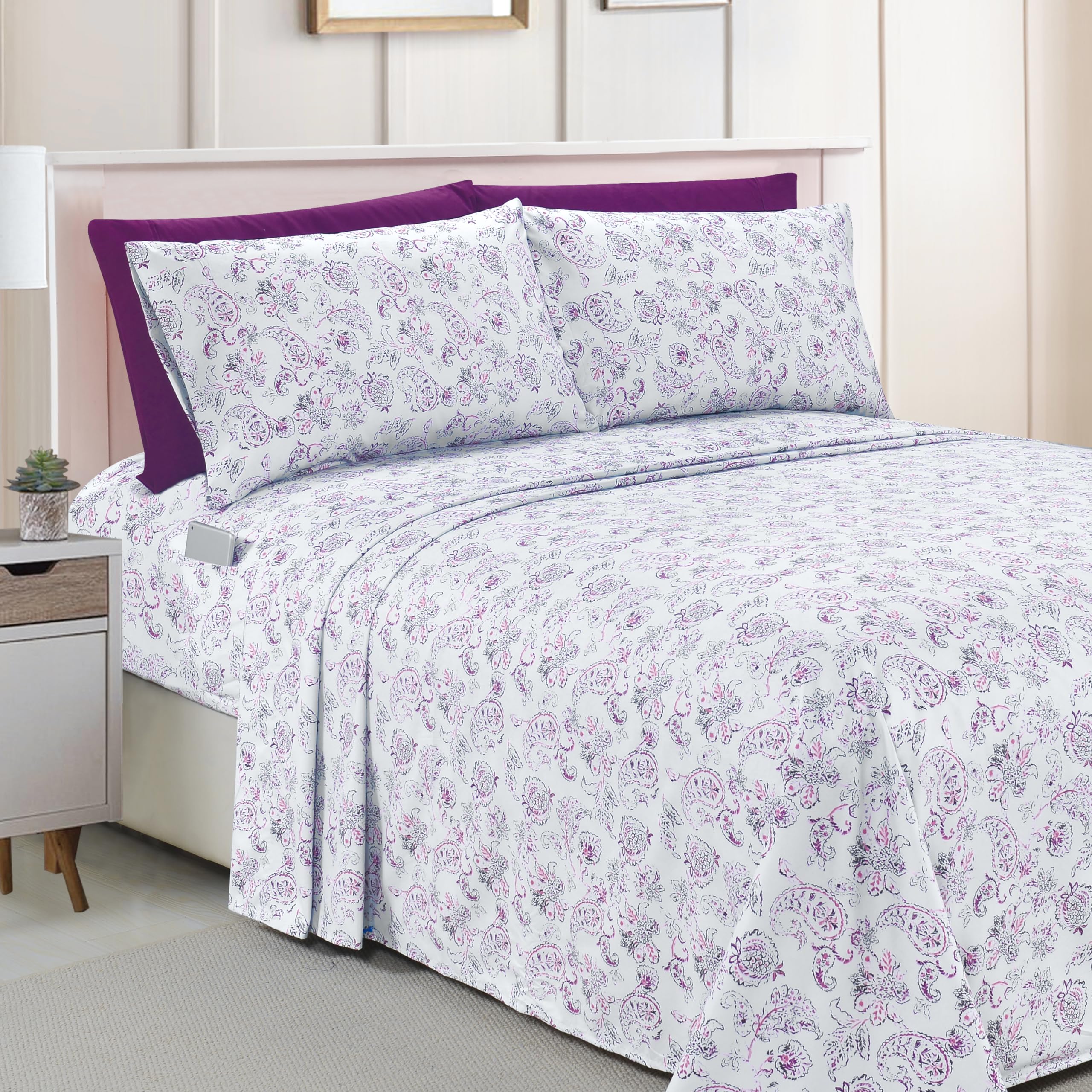 Amazon.com: Elegant Comfort Amelia Paisley Printed 4-Piece  display picture 2