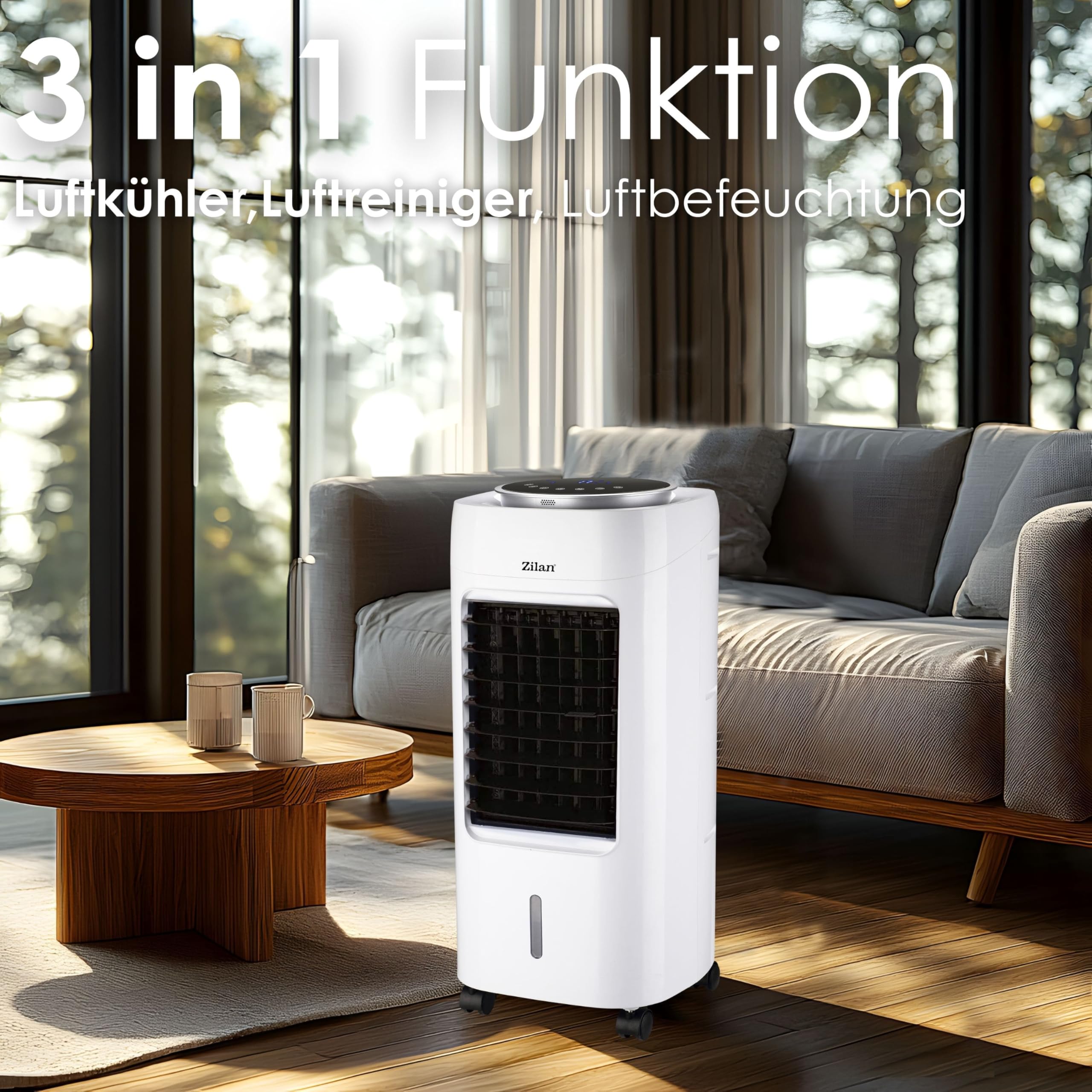 Ventilateur sur pied 3 en 1 avec refroidissement à eau Très silencieux – Climatiseur mobile sans tuyau Refroidisseur d'air avec télécommande – Purificateur d'air 12 h