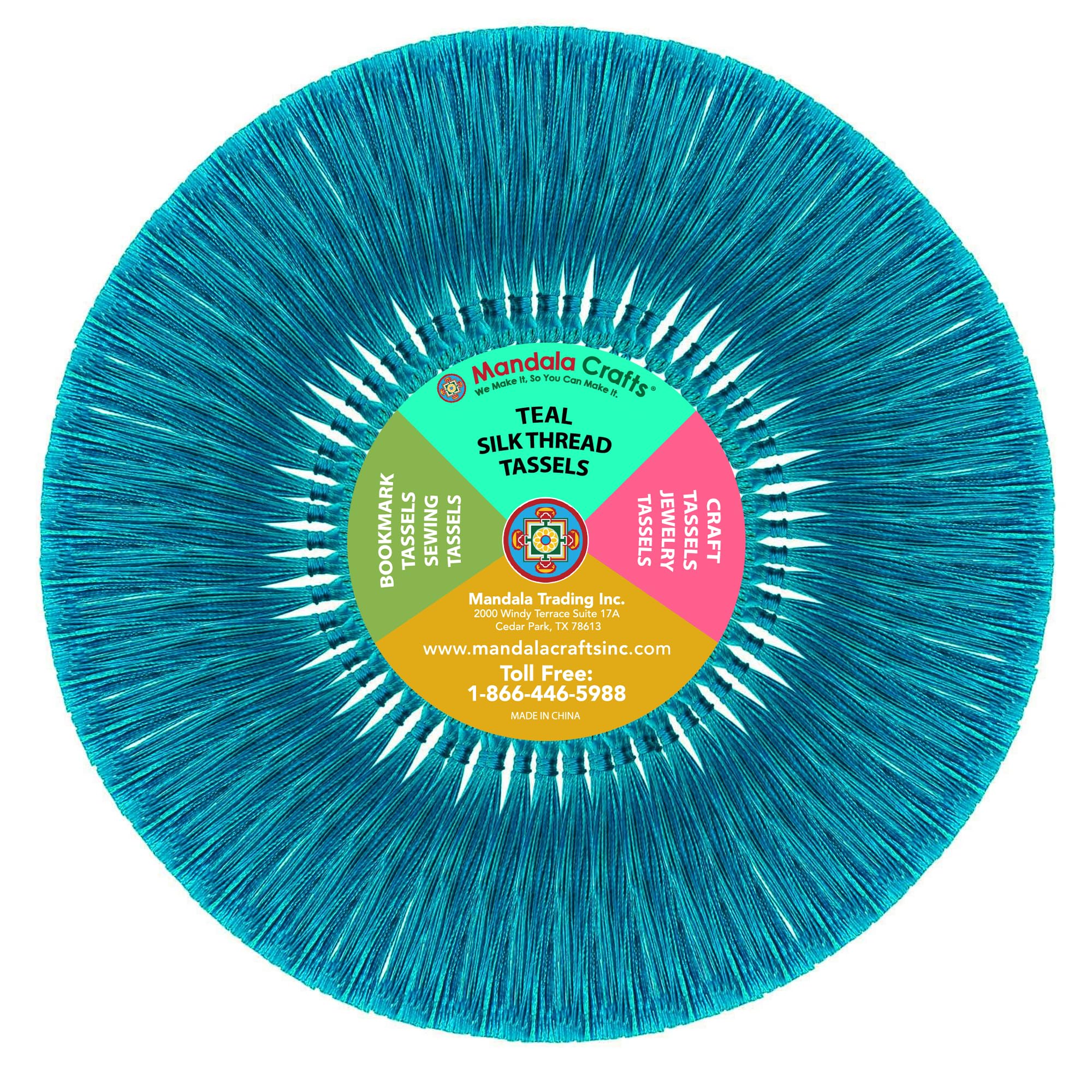 Mandala Crafts 100 Small Teal Silky Bookmark Tassels with Loops for Crafts