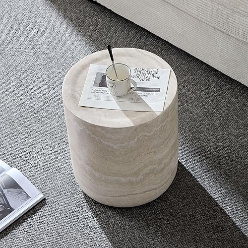 Miniatura 5 de kevinplus Mesa auxiliar redonda de piedra sintética para sala de estar, estilo moderno y contemporáneo, material de fibra de vidrio, sin montaje