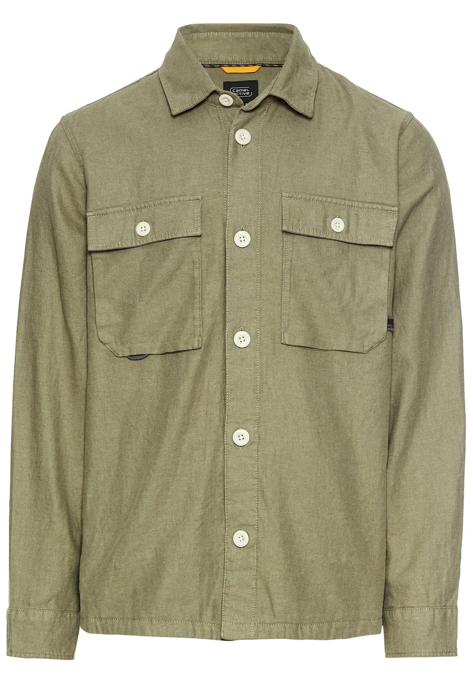 Camel Active Men's Dark Green Overshirt Linen Cotton Blend, Xl