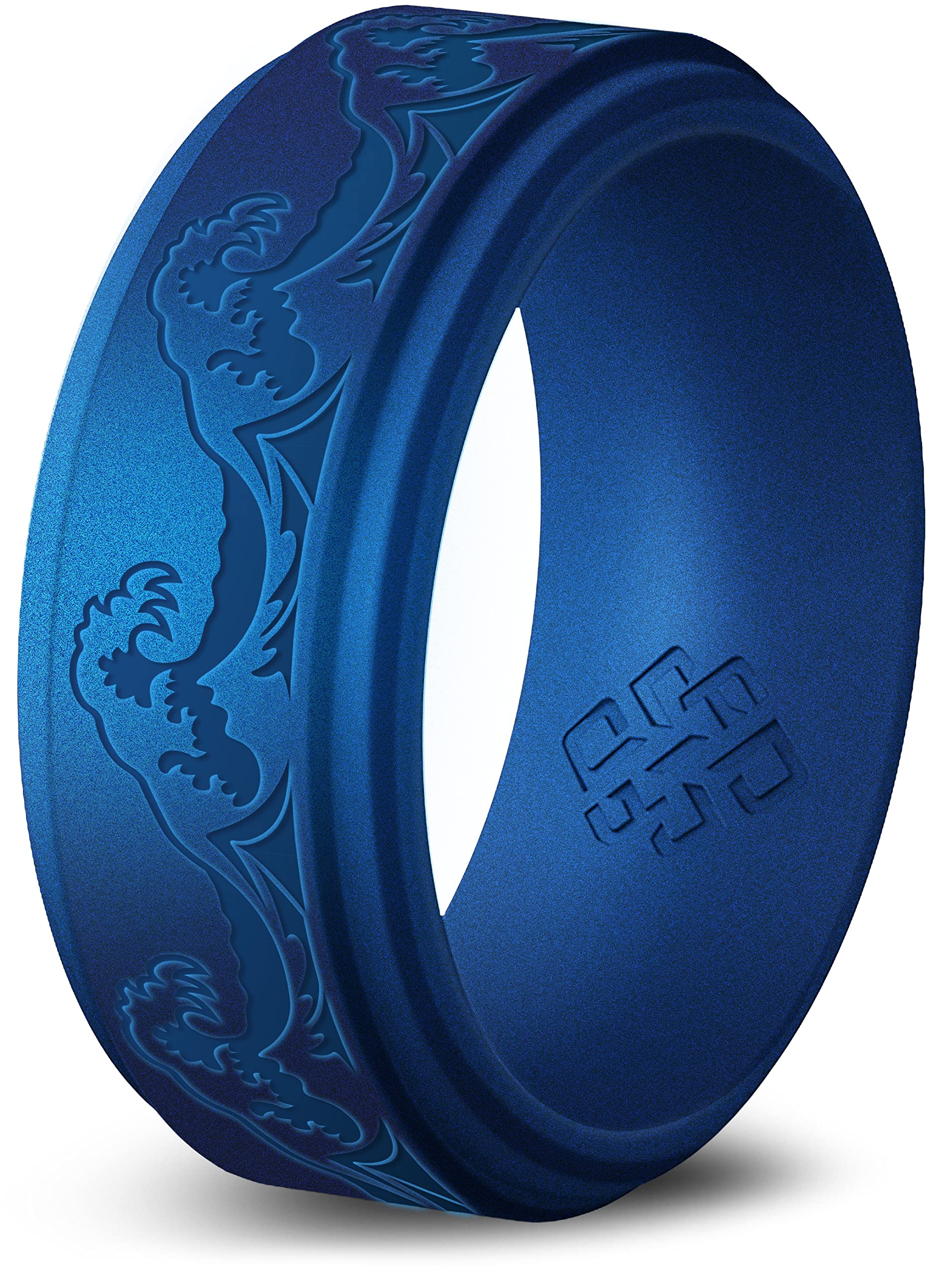 Knot Theory Silicone Ring for Men – Mountain, Waves, Forest Engraving - 8mm Bandwidth Breathable Comfort Fit