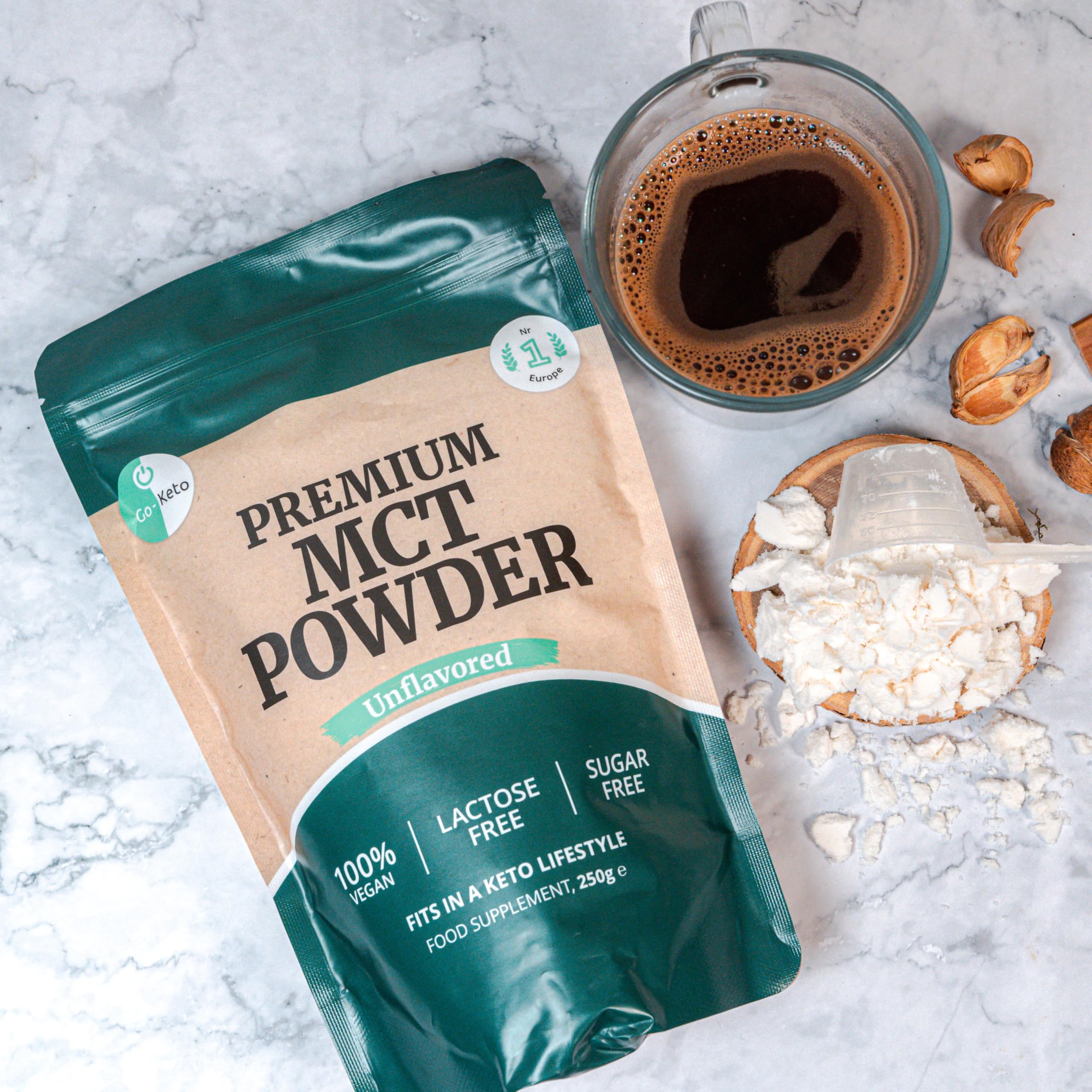 Go-Keto MCT Powder, 250g | Premium Polvere MCT C8/C10, 100% olio di cocco, no olio di palma | perfetto dieta chetogenica | crema di caffè cheto per caffè o frullato cheto | Paleo, vegano