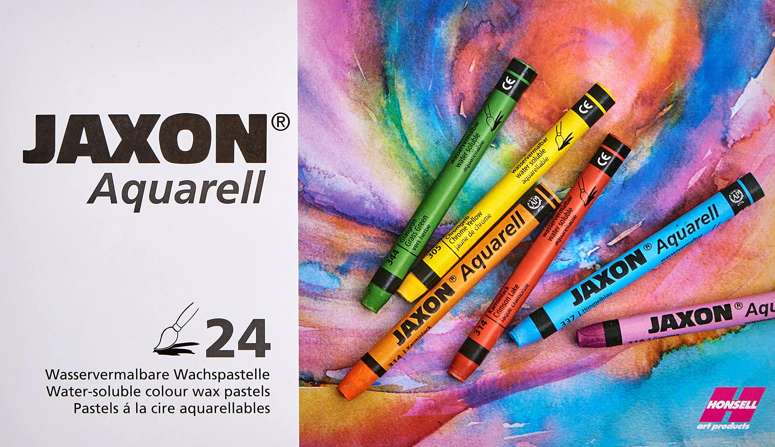Honsell 49412 - Jaxon Watercolour Wax Pastel Chalk, Water-Soluble, High Vibrant Colour, for Artists, Hobbyists, Art Teaching