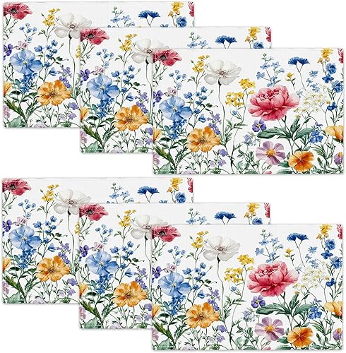 Miniatura 11 de Juego de 6 manteles individuales de flores amarillas de granja, manteles individuales rústicos florales, manteles individuales de primavera lavables