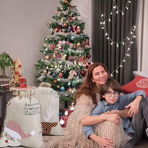 Miniatura 10 de XinblueCo Bolsa de Navidad de lona de Papá Noel con cordón, bolsa de regalo personalizada de Navidad, sacos de Navidad extra grandes para niños y