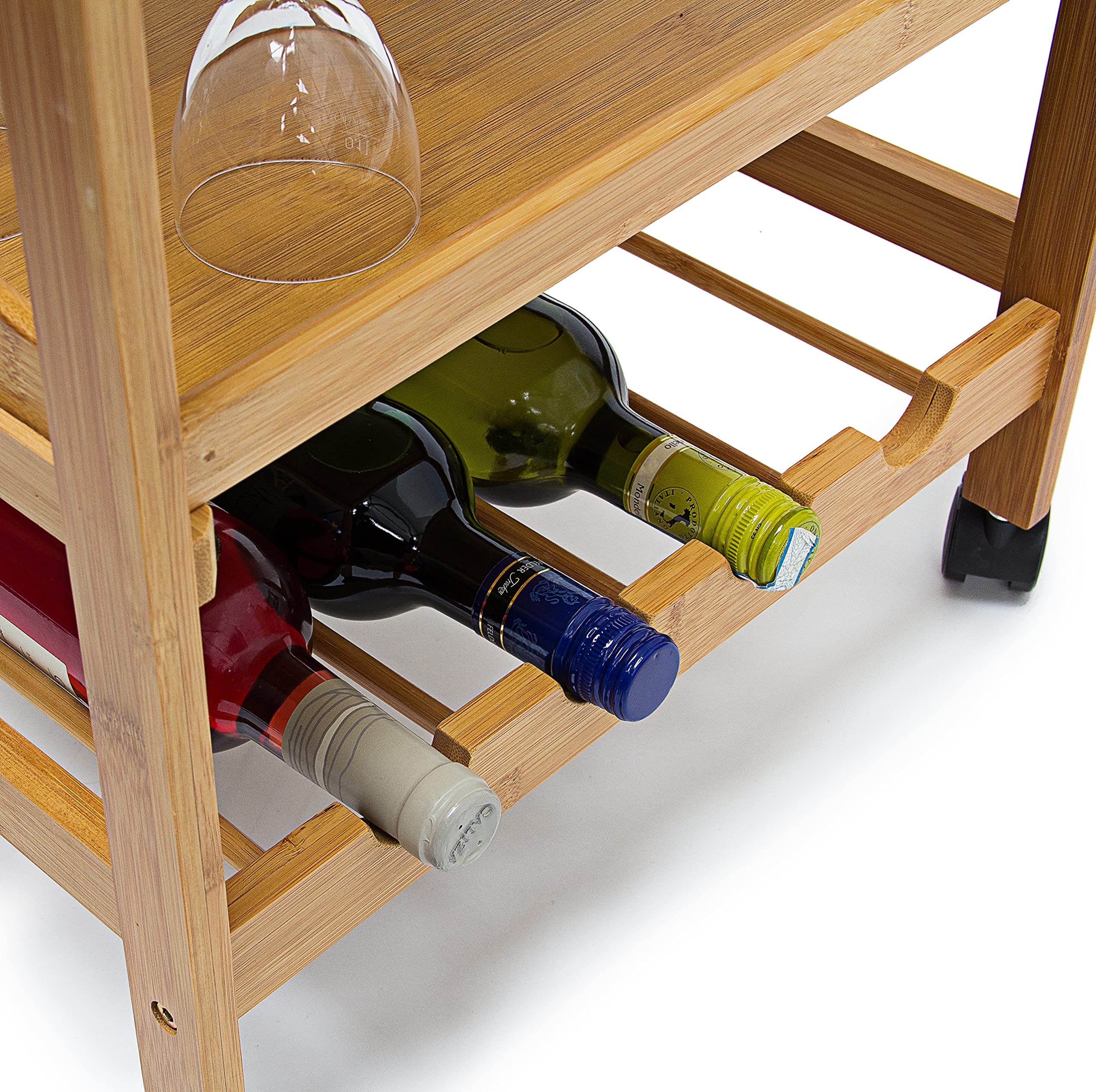 Relaxdays Carrito Auxiliar con Ruedas, 80,5x50x37cm, Verdulero, Carro Cocina, Cajón y 2 Estantes, Bambú, Marrón Natural