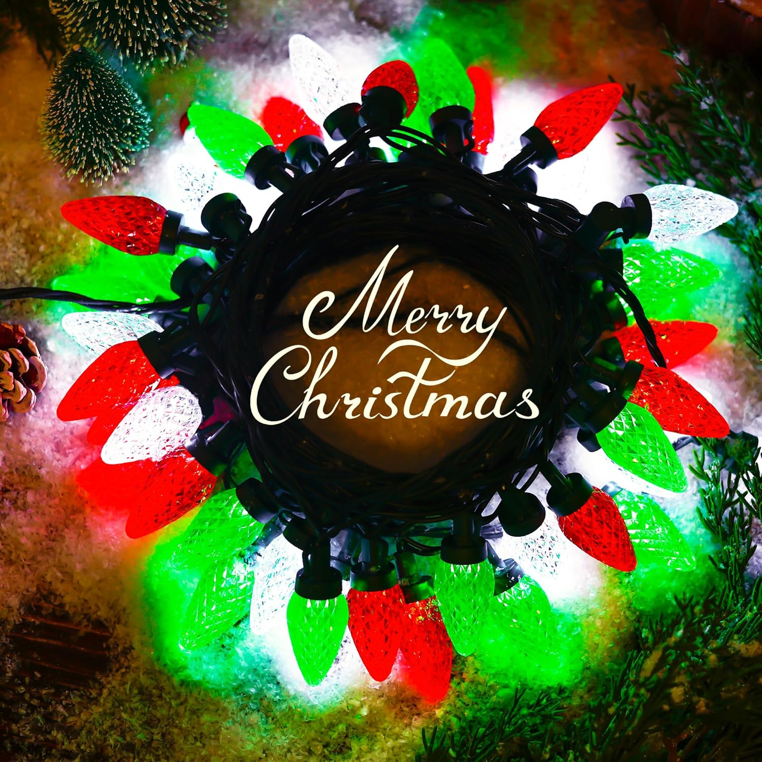 HAYATA Christmas Lights 50 LED Strawberry String Light - Fairy Xmas Decor Lighting for Outdoor, Indoor, Patio, Party, Home, Wreath, Garland, Christmas Tree Decoration. (C9-Red White Green)