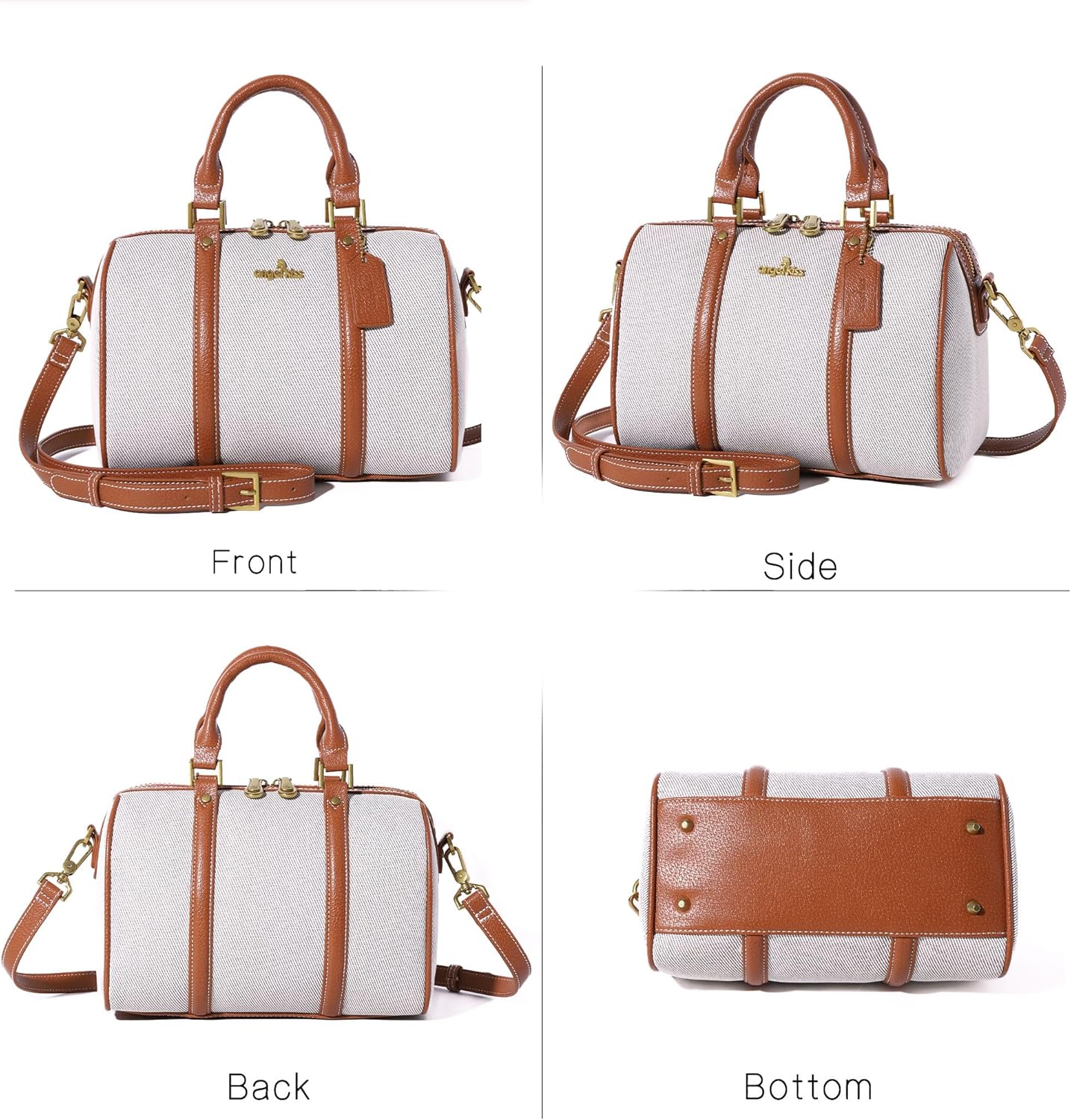 Angel Kiss Women Satchel Purses and Handbags Vegan Leather Boston Barrel Bag Top Handle Shoulder Purse with Crossbody Strap | Vegan Leather, Top Handle, Crossbody Strap - Image 9