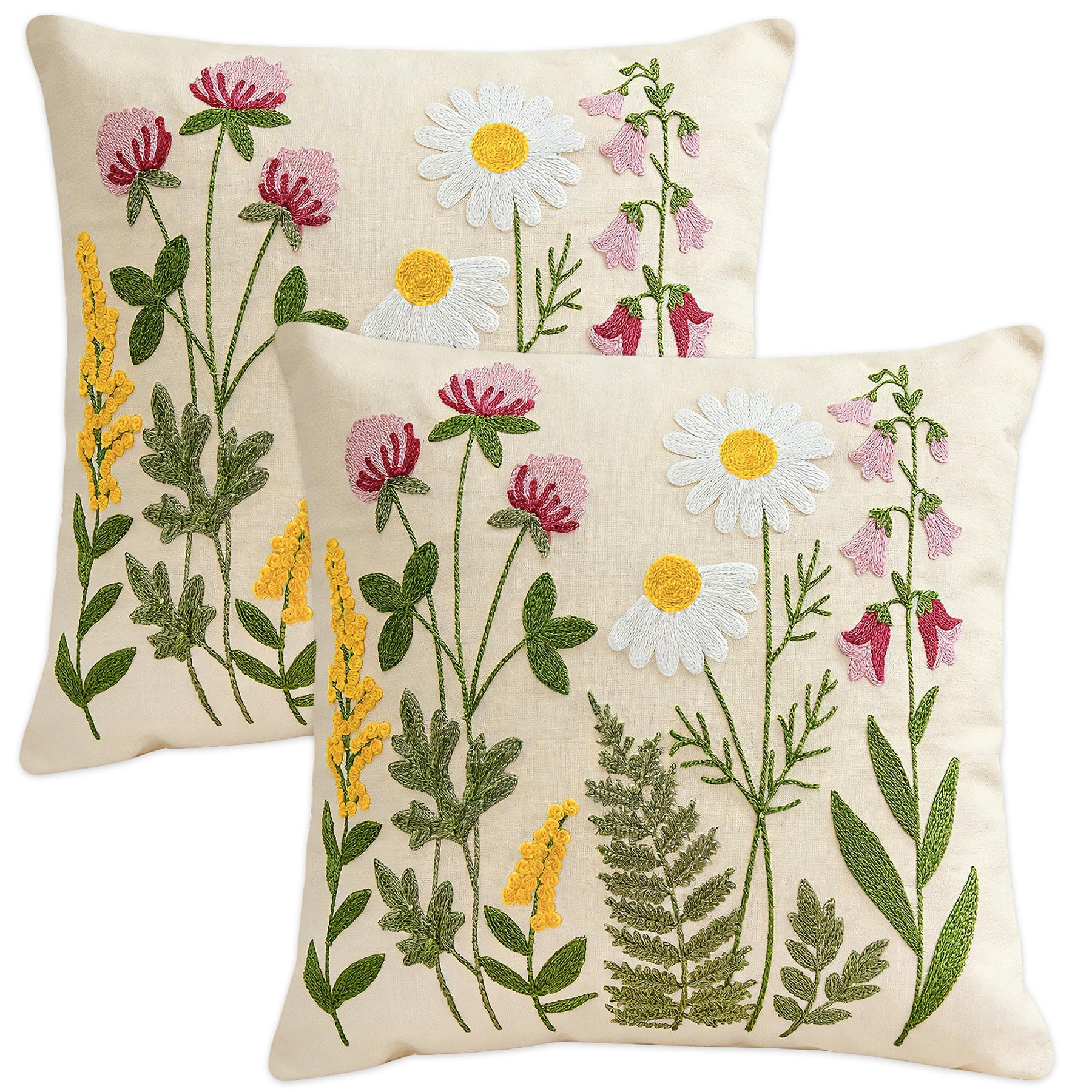 VEEKAY 2er Set 45x45cm Kissenbezug Bestickte,Stickerei Bunte Blumen Kissenhüllen,Zierkissenbezug,Dekokissen Kissenbezüge,für Sofa Schlafzimmer Couch Kissen Küche, Haushalt & Wohnen