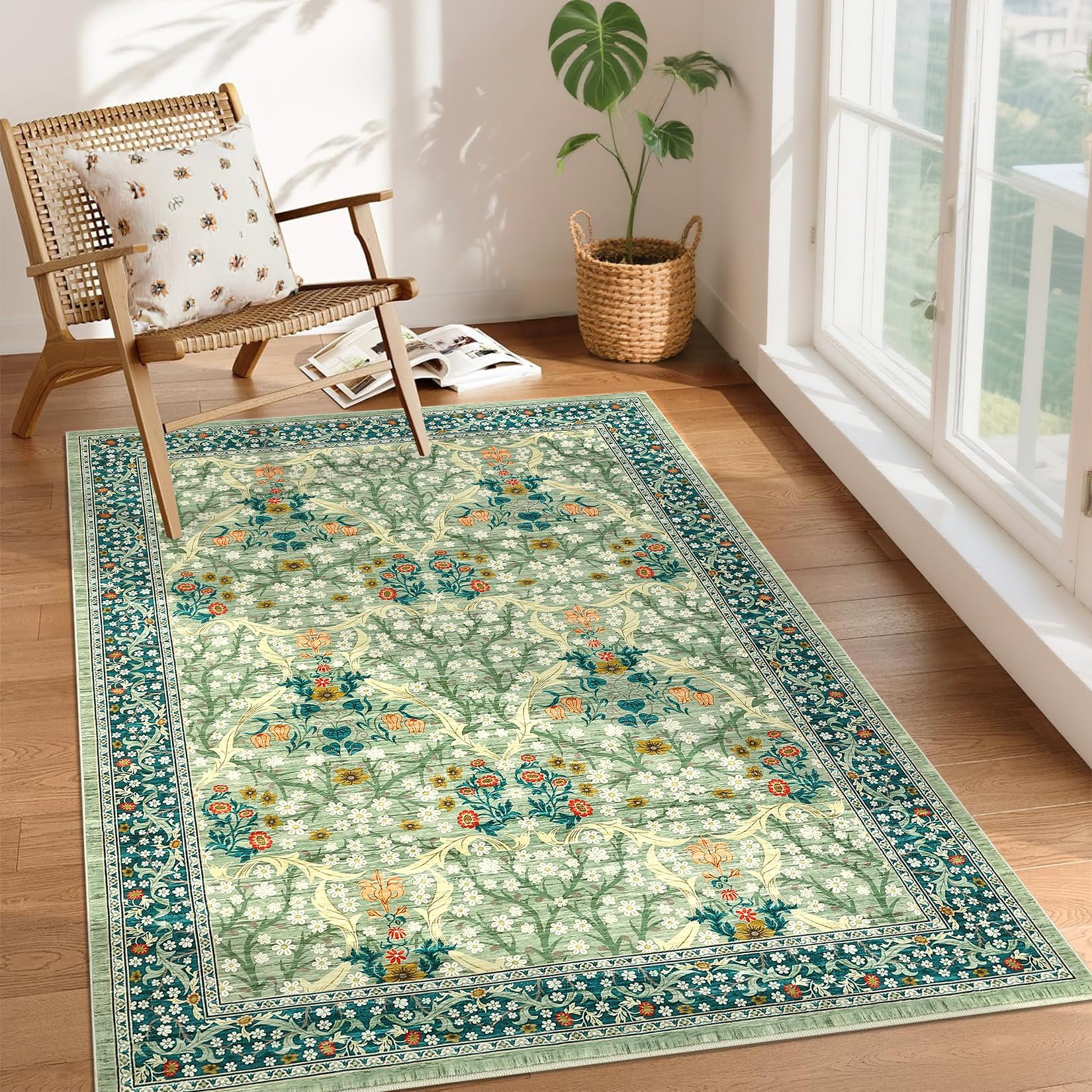 Floral 80x150cm Small Area Rugs for Entryway Kitchen Washable Spring Green