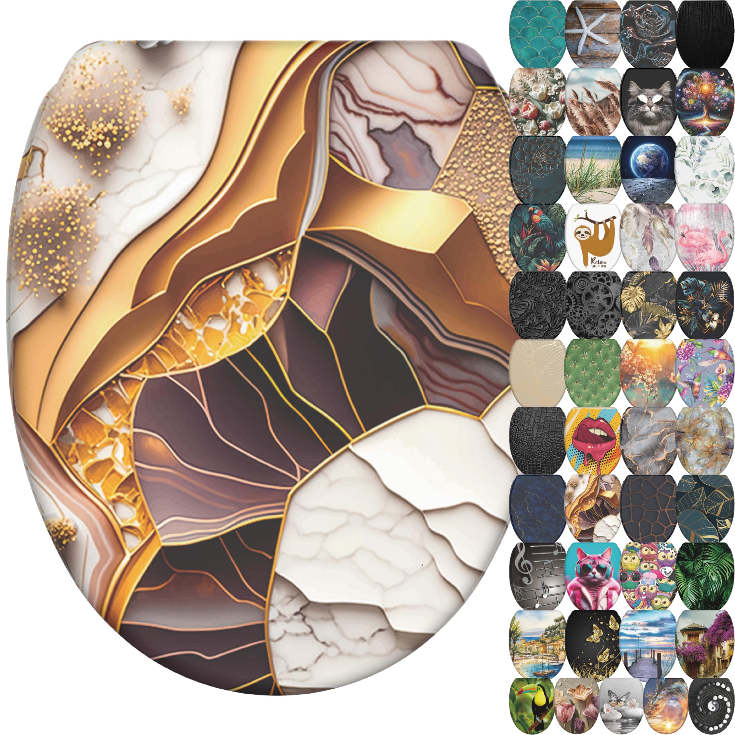 Sanilo Soft Close Toilet Seat with Quick Release, Toilet Lid Detachable at the Press of a Button, Easy Installation from Above (Marble Gold) — image 1