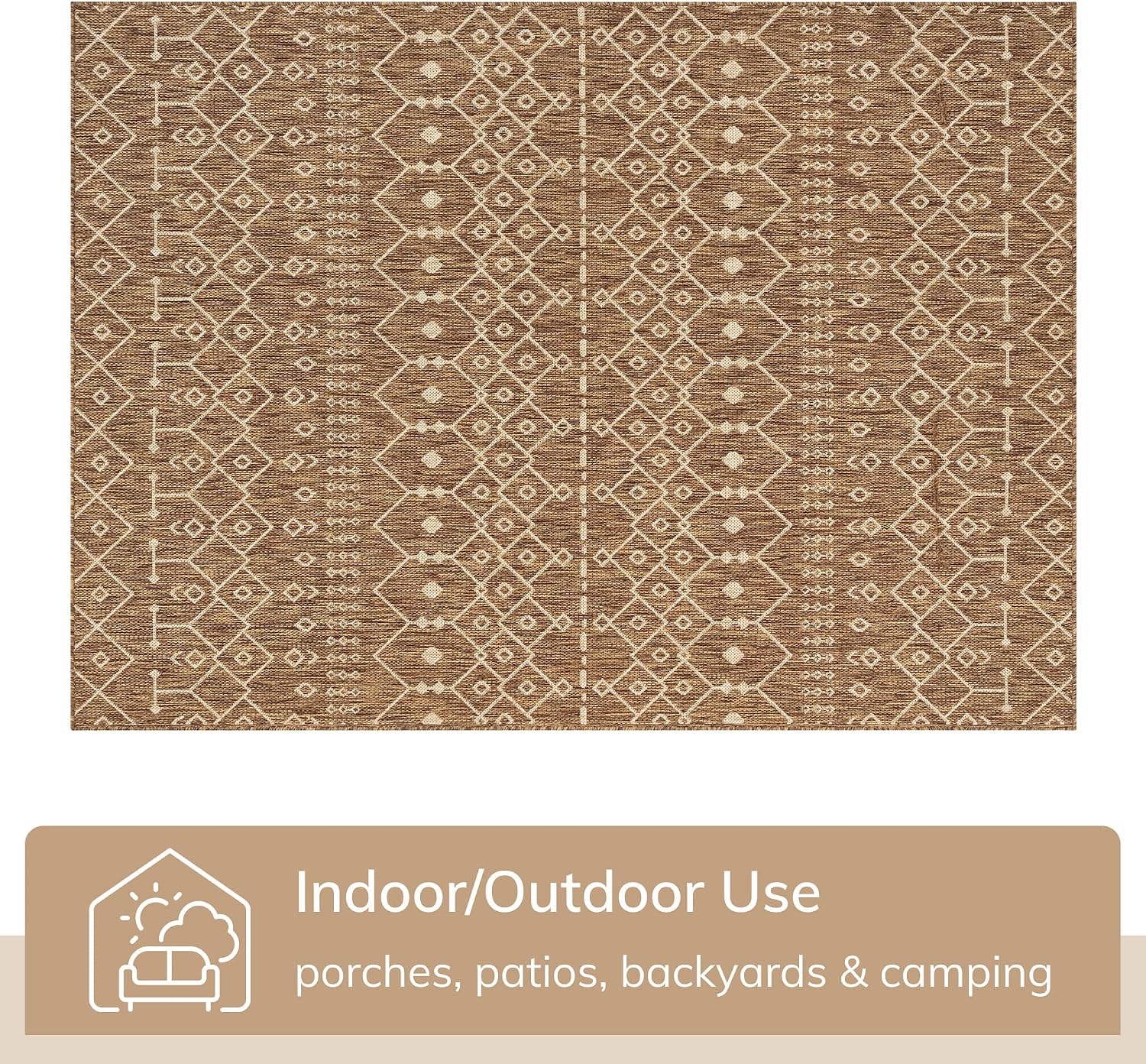 Well Woven Nord Geometric Brown Indoor/Outdoor Flat-Weave Design, Weather-Resistant, Easy-Care, for Patio, Deck, Porch, Living Room Area Rug 6x9-7x9 (6'7" x 9'3")