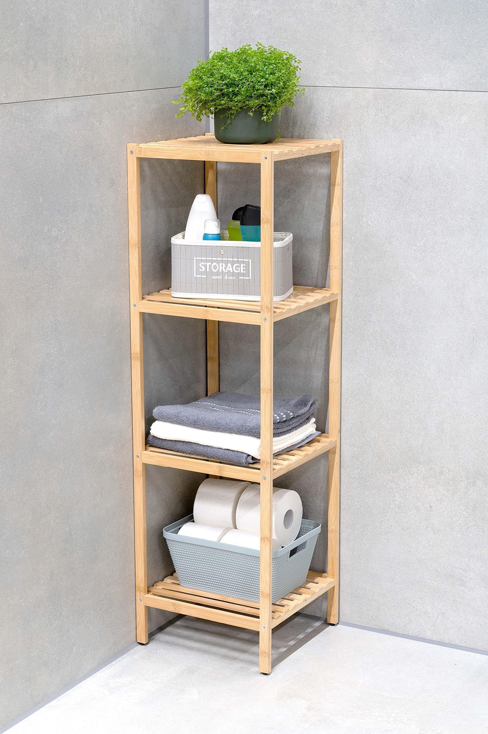 Alpina Mensola da bagno 4 ripiani Armadietto bambù 32x33x108.5 cm