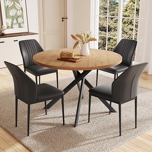 Miniatura 29 de Juego de mesa de comedor redonda de 45.3 pulgadas para 4, juego de café pequeño moderno de mediados de siglo para comedor, cocina, apartamento (mesa