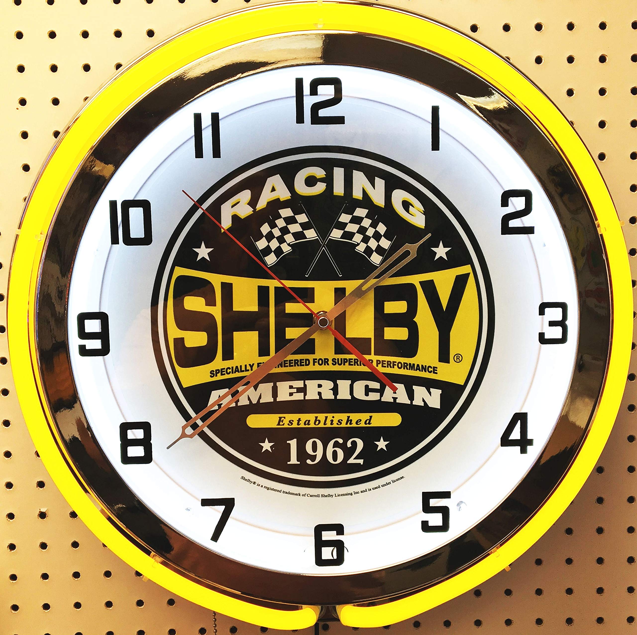 ELG Companies LLC 18" Yellow Shelby Racing Double Neon Chrome Clock Cobra