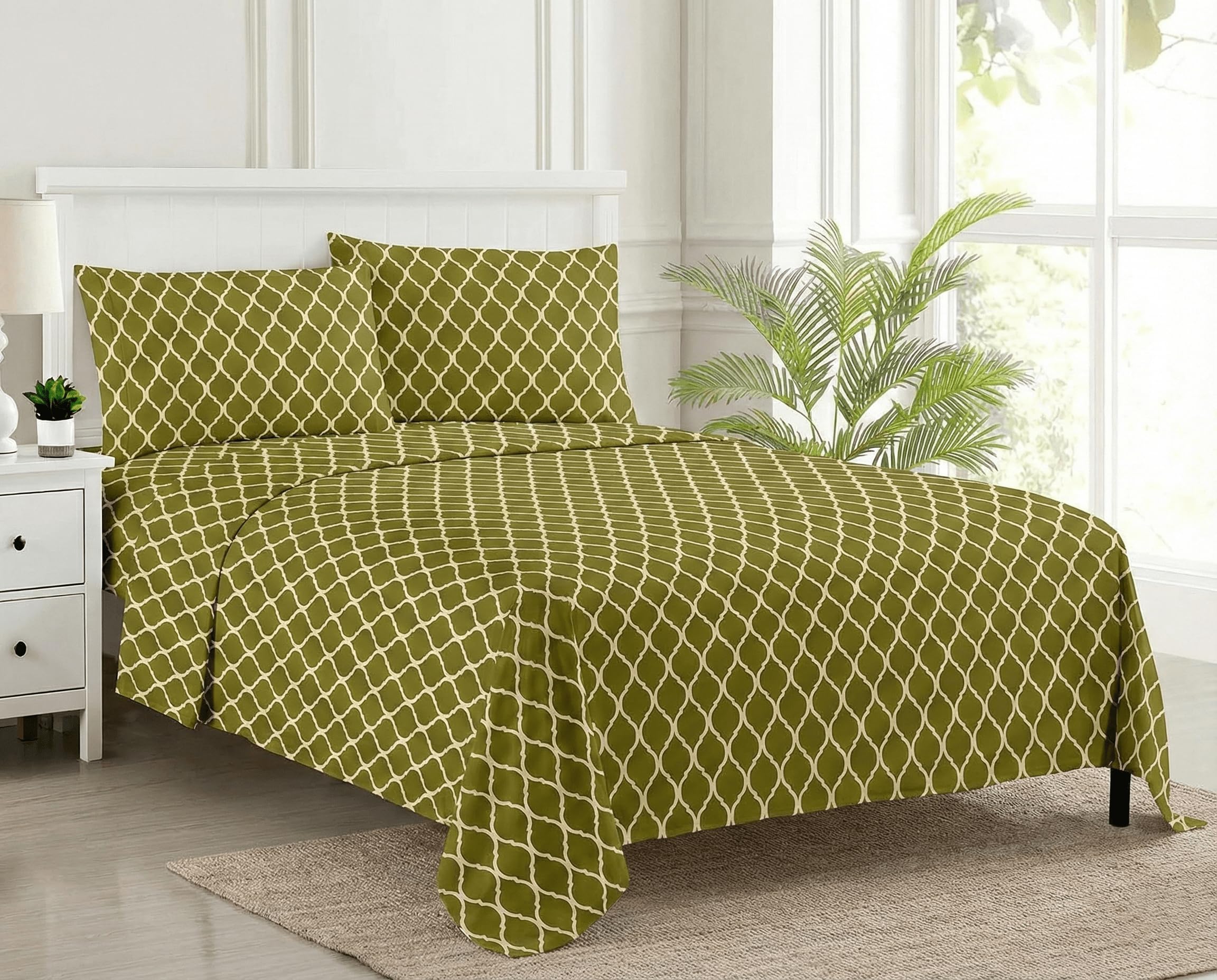 Trance Home Forest Green Cotton Queen Bedsheet Set -17