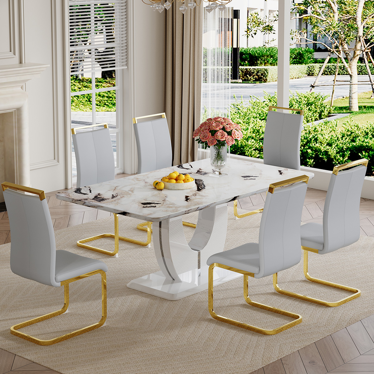 Amazon.com - JUFU Dining Table Set for 6 with Chairs PU