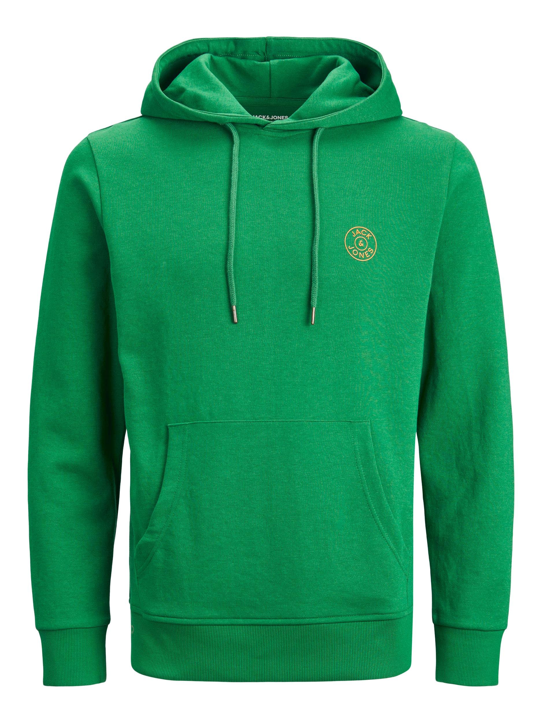 Jack & Jones Men's Grün (Verdant Green/Logo: Dark Cheddar) Herren Jjebasic Logo Sweat Hood, Verdant Green/Dark Cheddar, S
