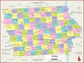 54 x 41 Large Iowa State Wall Map Poster with Counties - Classroom Style Map with Durable Lamination - Safe for Use with Wet/Dry Erase Marker - Very Popular for Educators and Homeschool!