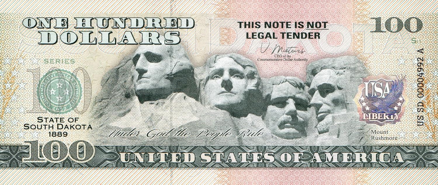 IMPACTO COLECCIONABLES | South Dakota Souvenir Dollar Note – Novelty Collectible Banknote with UV Details (Not Legal Tender), Part of The 50 U.S. States Commemorative Collection