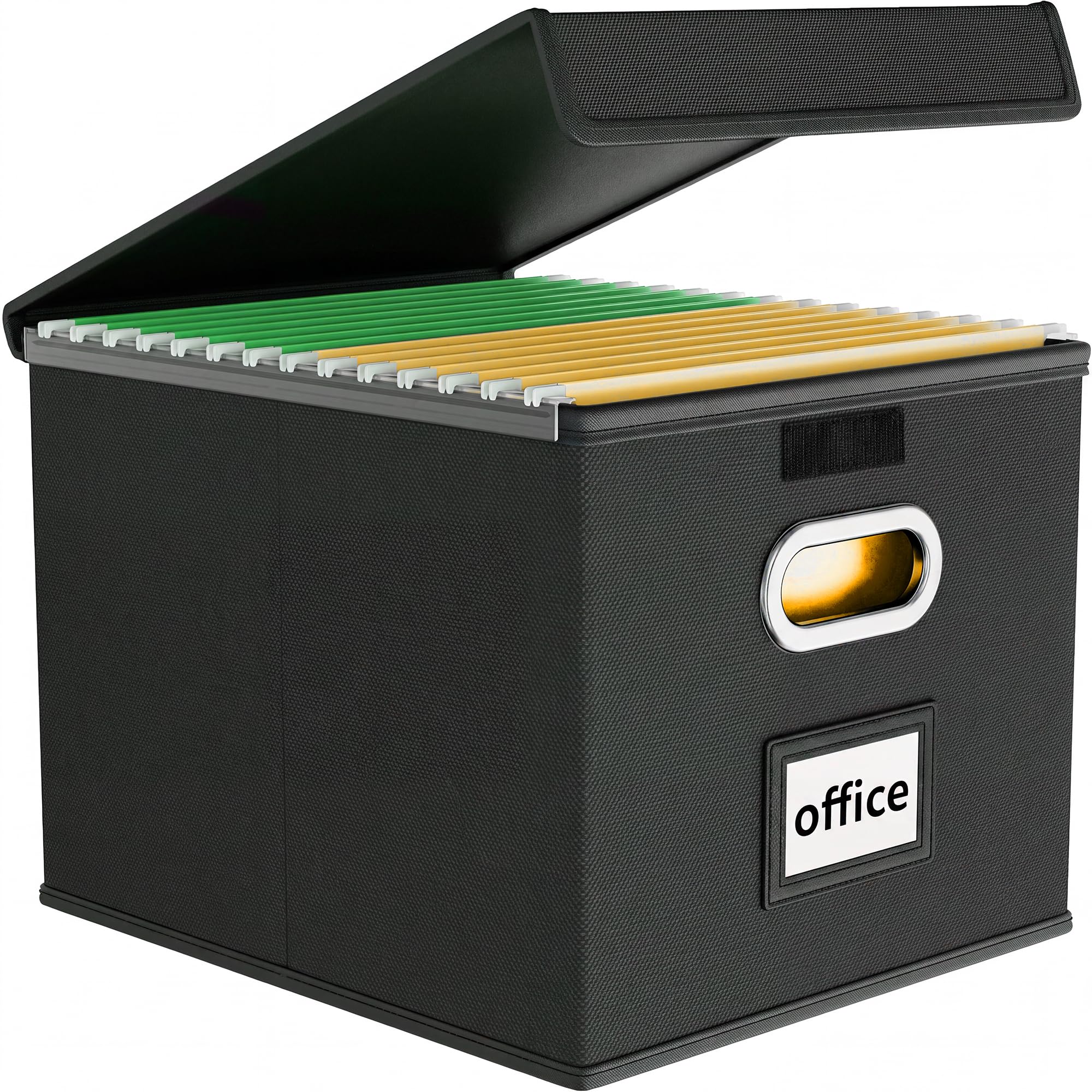 File Organizer Box with Lid, File Folder Storage Bin with Slide, Black