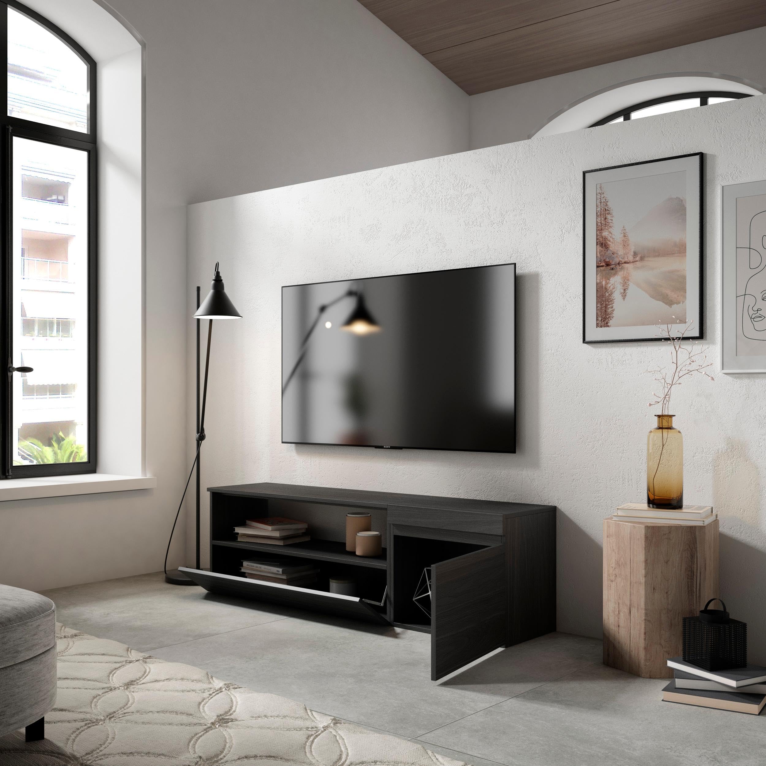 Skraut Home | Mobile TV Soggiorno | Ampio spazio a disposizione | 150x45x35cm | Per TV fino a 65" | Mobile Soggiorno | Stile moderno | Nero