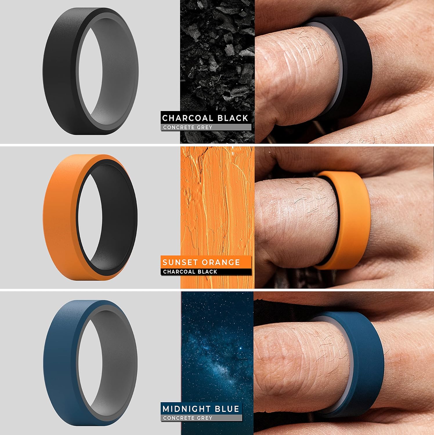 ThunderFit Silicone Rings for Men, Flat Top Angled Edge Two Layers Rubber Engagement Bands 9.8mm Wide 2mm Thick - 1/4/8 Variety Multipack - Image 4