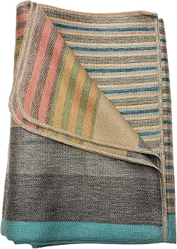 DAVLINA, Alpaca Wool Throw Blanket | Super Soft, Lightweight, Breathable and Hypoallergenic | Non-Itchy or Scratchy Green Gray Varicolored, Striped