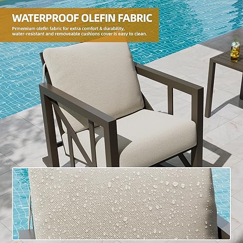 Miniatura 7 de TOLEAD Juego de sillas mecedoras para exteriores, juego de muebles de patio de 3 piezas, juego de muebles de patio al aire libre con 2 balancines y