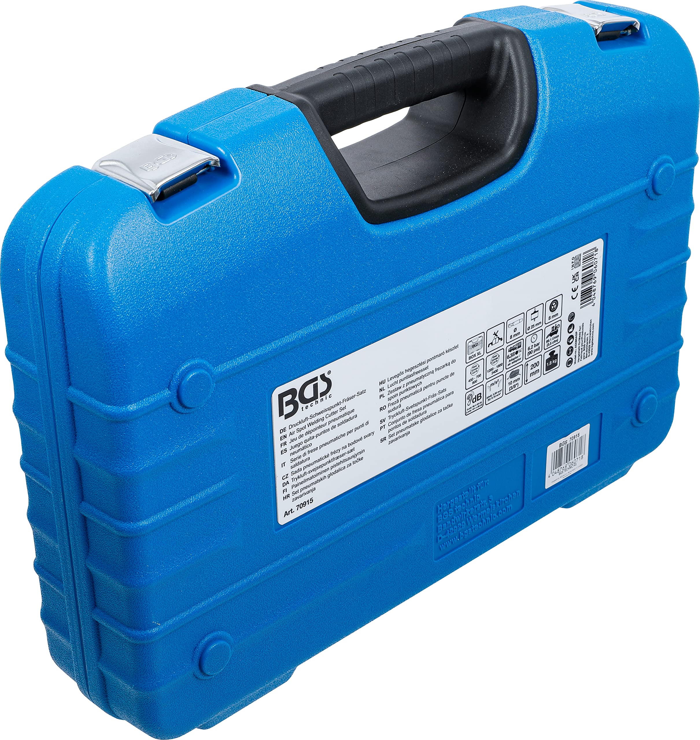 BGS 70915 | Juego quita-puntos de soldadura neumático | Mandril de 8 mm | 6 velocidades | Abrazadera de sujeción extraíble | para brocas HSS y TCT | máx. 6,2 bar
