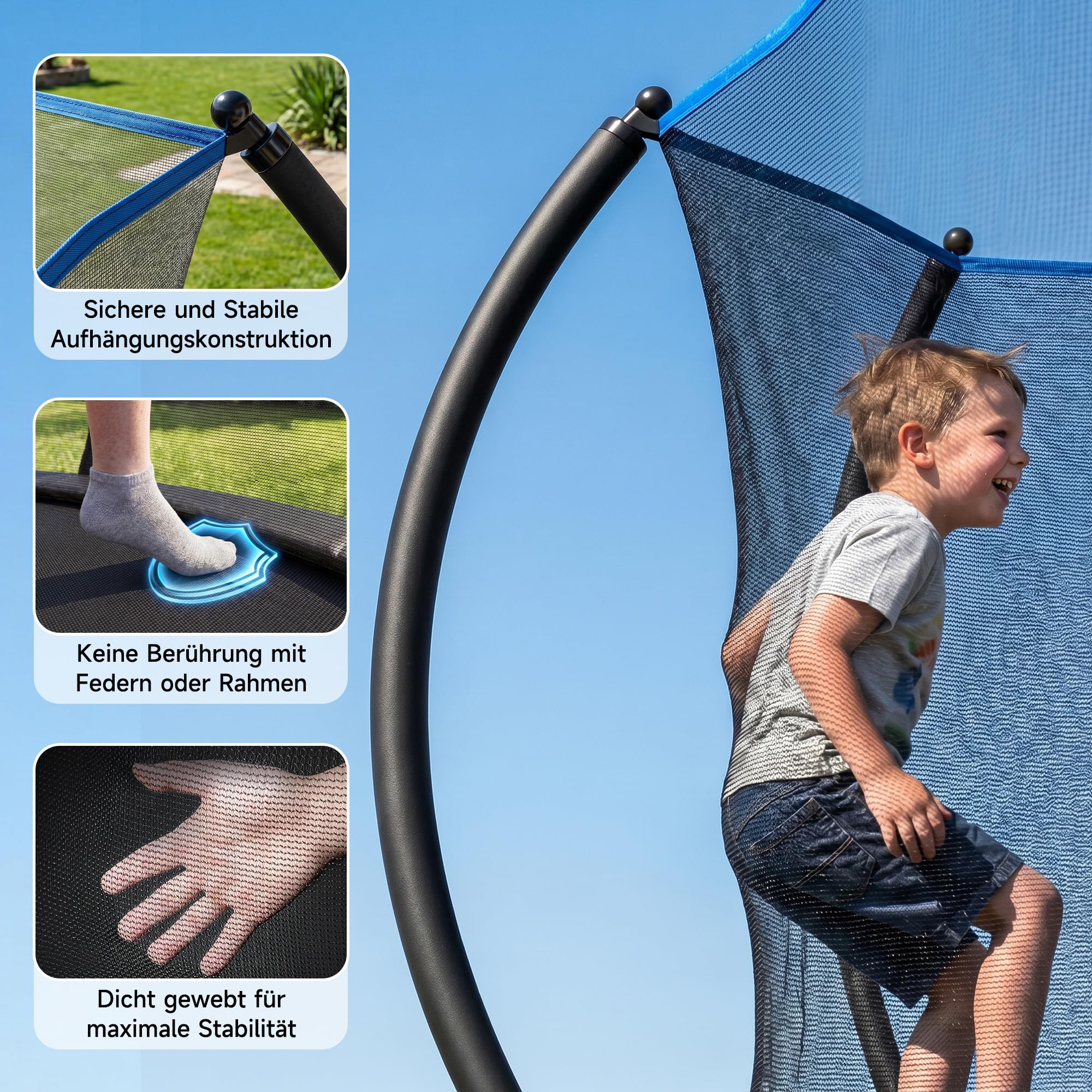 Netrum Trampolin Outdoor Ø228/305/366 cm, mit Sicherheitsnetz & Leiter, Schutzplane & Gepolsterten Netzstangen 150kg Belastbarkeit, Oval Outdoor Trampoline für Kinder & Erwachsene